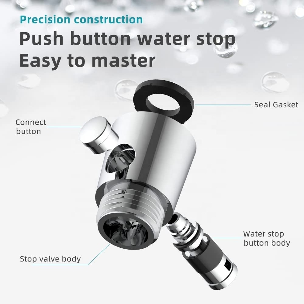 Button Type Shower Flow Control Valve Shower Head Saving Water Shut Off Valve with G1/2 Universal Size