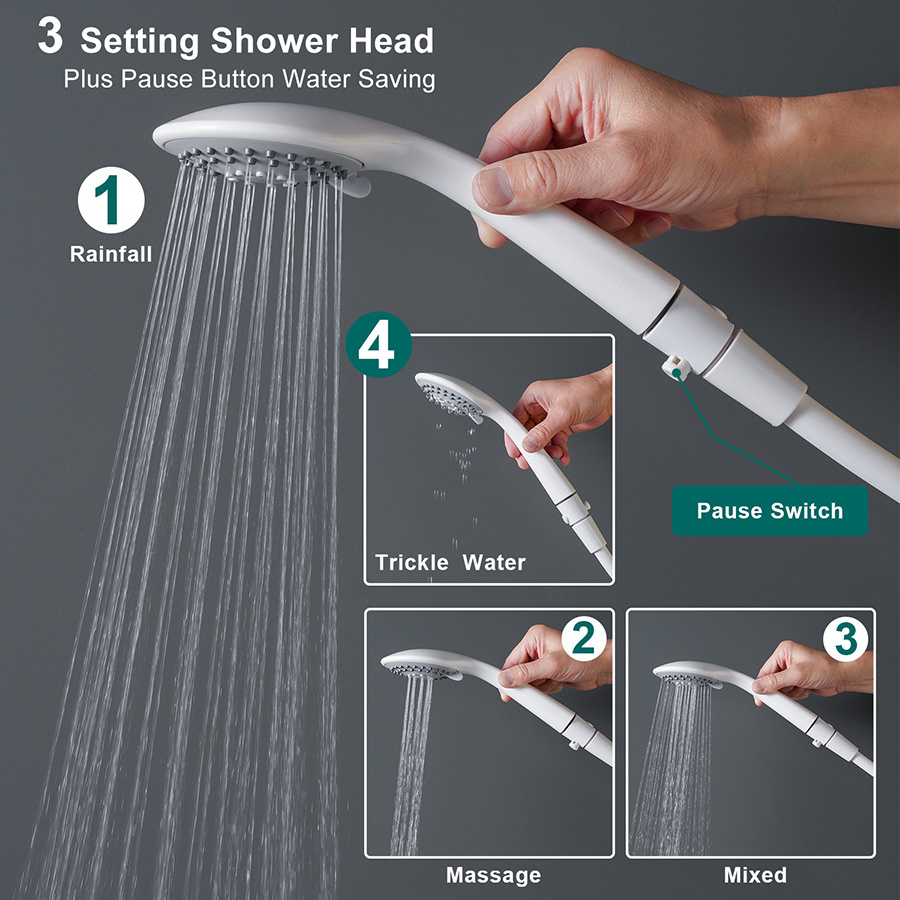 3 Function High Pressure Outdoor Hand RV Shower Head with Hose and Saving Water Shut Off Valve