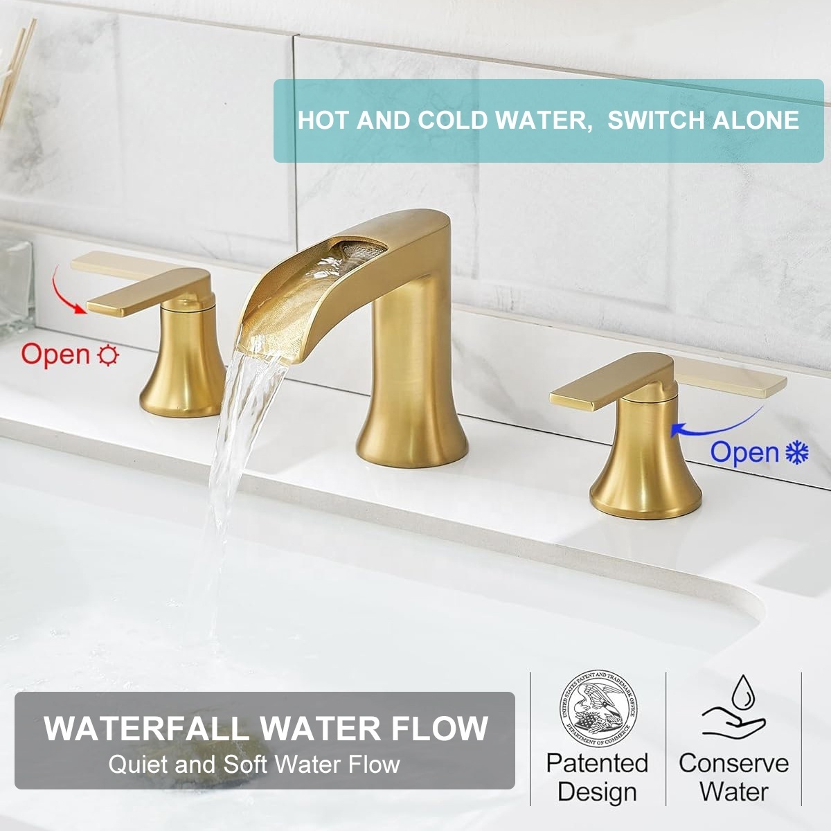 Luxury Hotel Basin Gold Dual Handles Bathroom Brass Basin Tap Copper Brush Gold Faucet