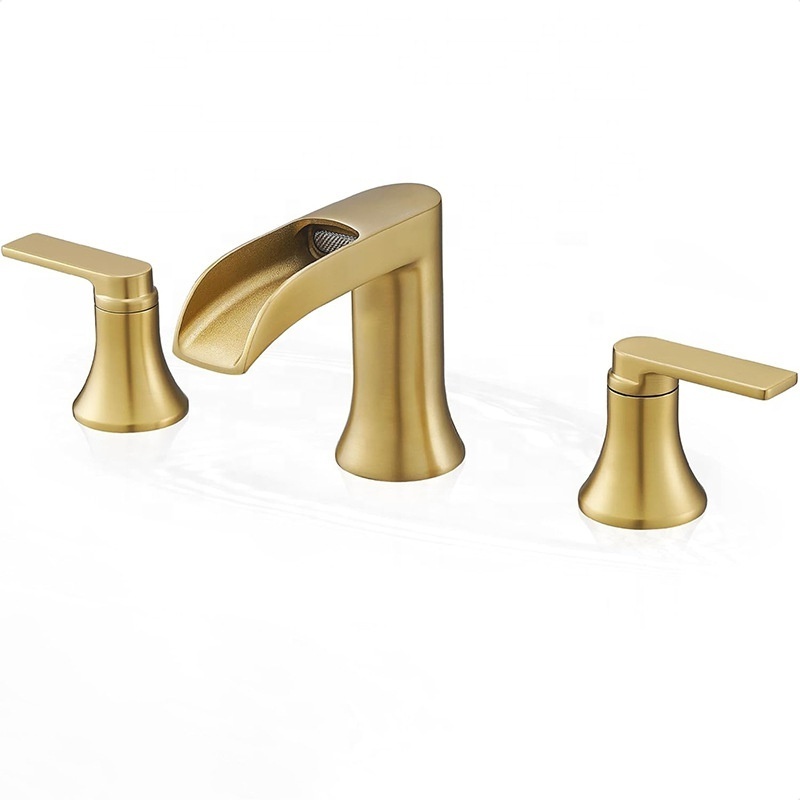 Luxury Hotel Basin Gold Dual Handles Bathroom Brass Basin Tap Copper Brush Gold Faucet