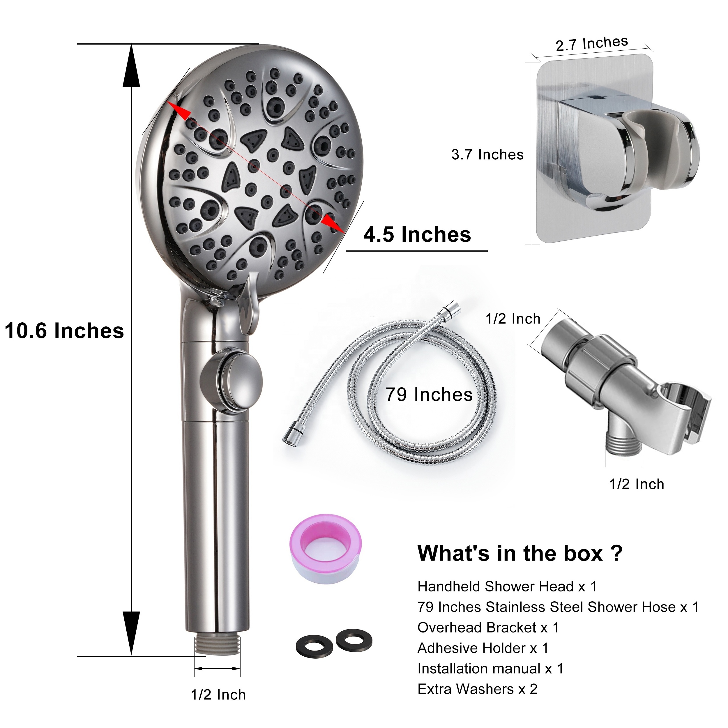 8-Mode High Pressure Handheld Shower Head with On Off Switch and 79 Inches Stainless Steel Hose and 2 Shower Holder