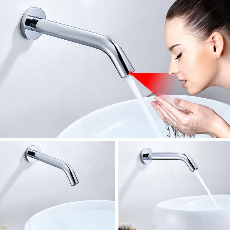 Bathroom Wall Mount Single Cold Water Tap Touchless Automatic Sensor Basin Faucet