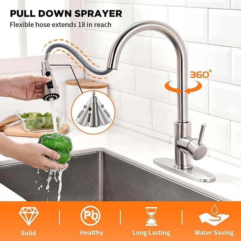 2 Spray Modes Single Handle Mixer Pull-down Hot and Cold Water Kitchen Sink Faucet