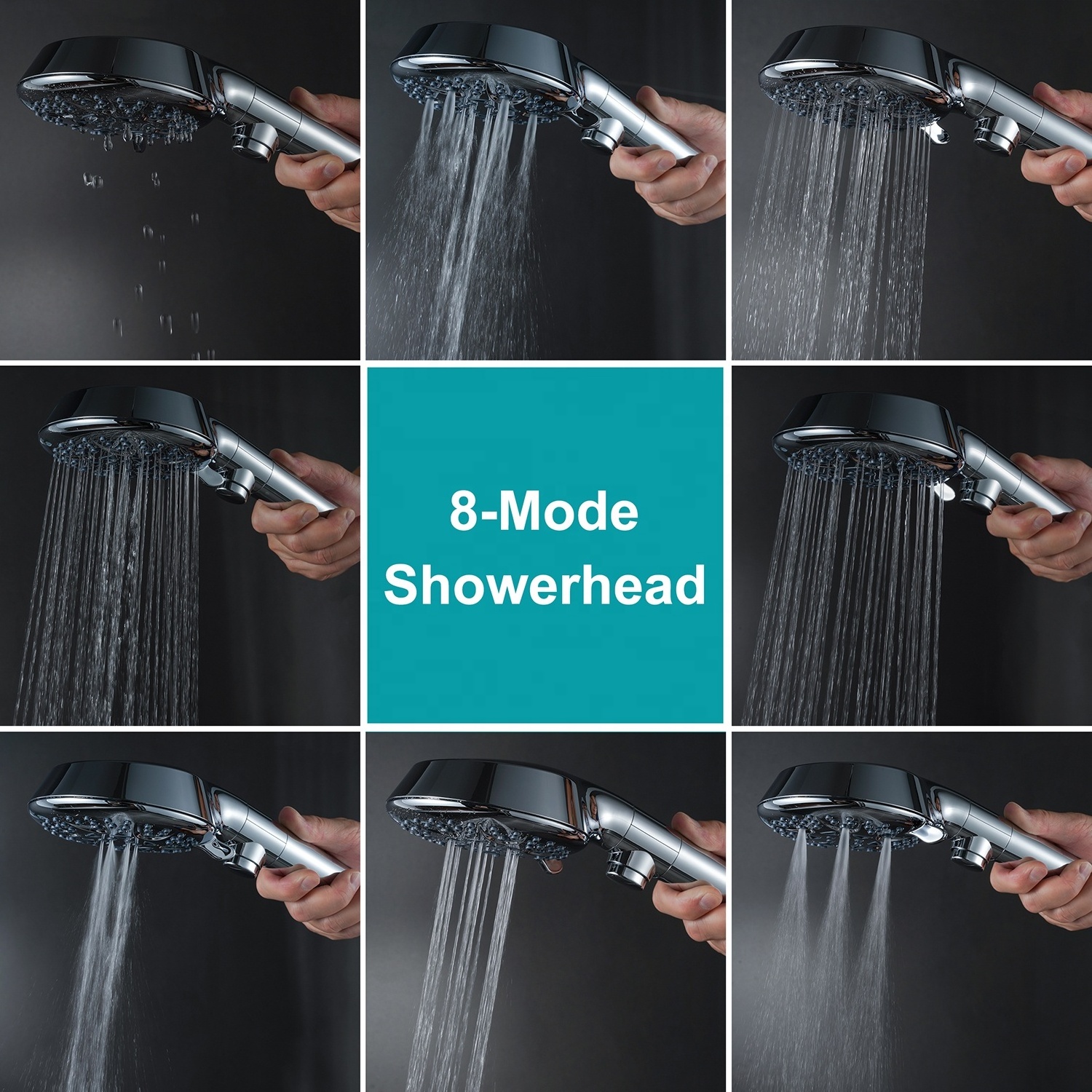 8-Mode High Pressure Handheld Shower Head with On Off Switch and 79 Inches Stainless Steel Hose and 2 Shower Holder