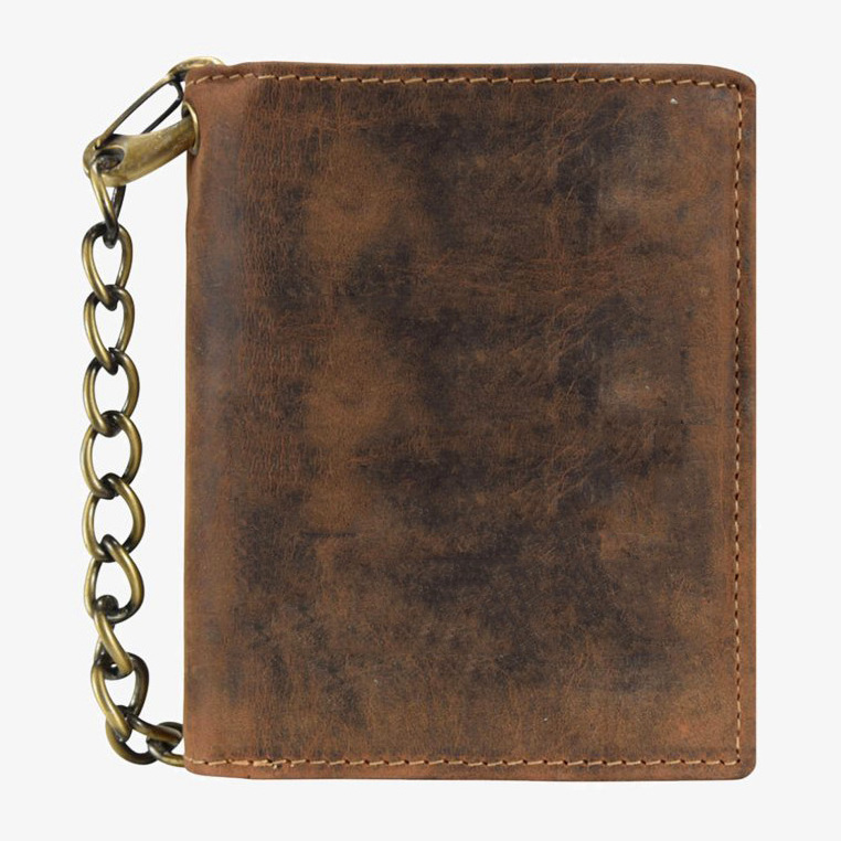 Vintage bifold crazy horse Cowhide Leather chain Luxury Purse 100% real Leather Wallets RFID Gents Mens Slim Wallet