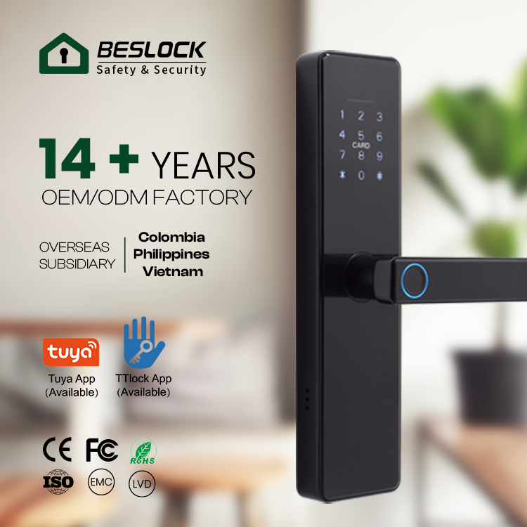 BES Tuya Cerradura inteligente TT Lock Wifi Controlled Fingerprint Deadbolt Smart Keyless Door Lock with American Standard