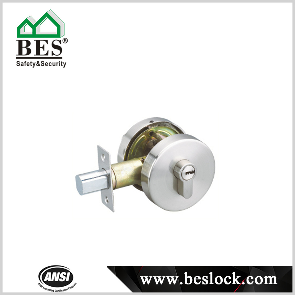 Heavy Round Deadbolt  Double -Side Cylinder Door Lock In Satin Nickel