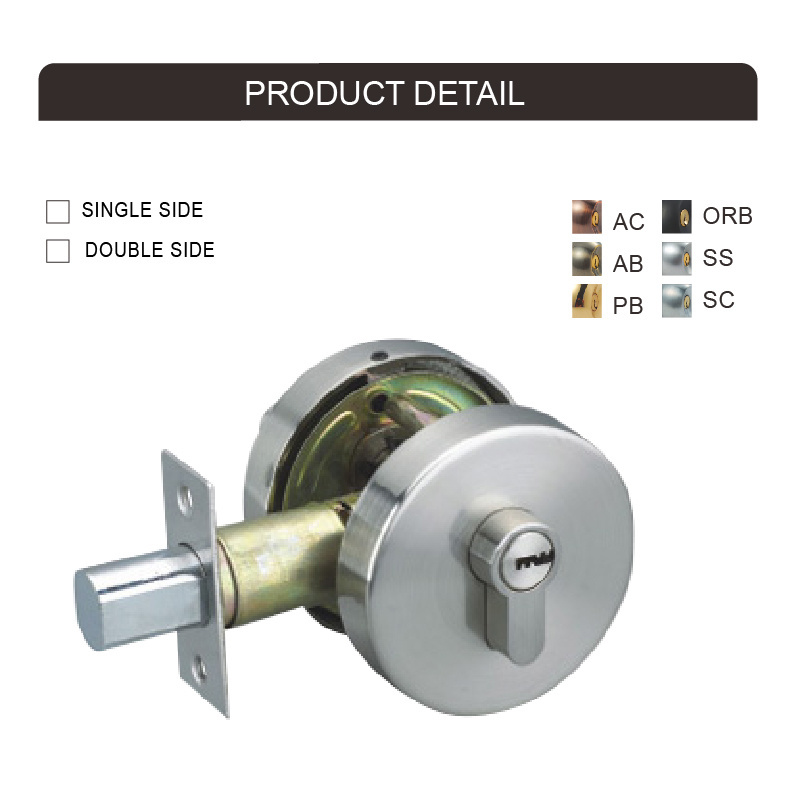 Heavy Round Deadbolt  Double -Side Cylinder Door Lock In Satin Nickel