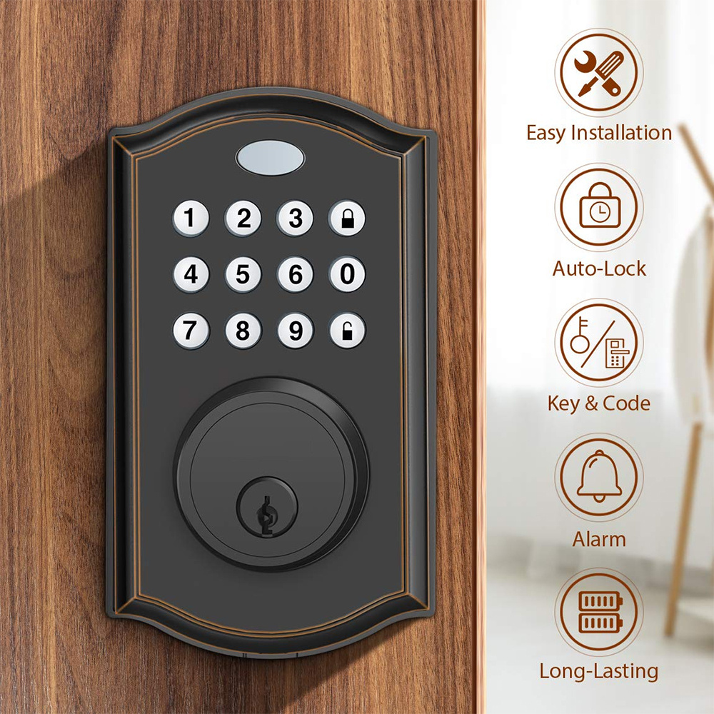 Easy Installation Keyless Entry Door Lock with Keypad Smart Deadbolt Lock for Front Door with 2 Keys Auto Lock