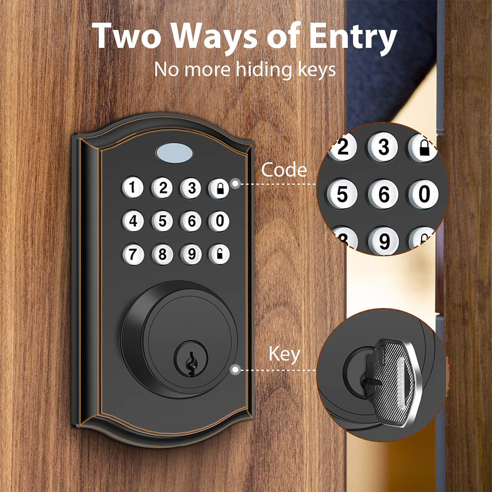 Easy Installation Keyless Entry Door Lock with Keypad Smart Deadbolt Lock for Front Door with 2 Keys Auto Lock