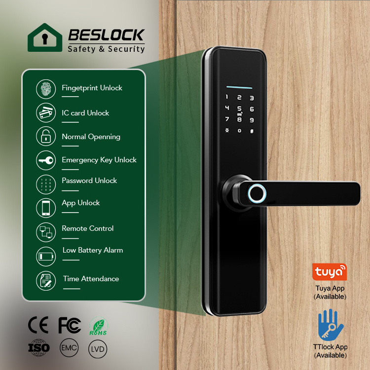 BES hotsale High Security Quality Digital New Password Fingerprint Smart Panel Handle Door Lock With Wifi Tuya App ttlock