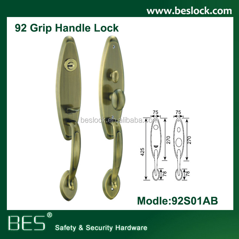 American Safety Handle Exterior Door Lockset Pull Grip Mortise Lock Cylinder Door Lockset