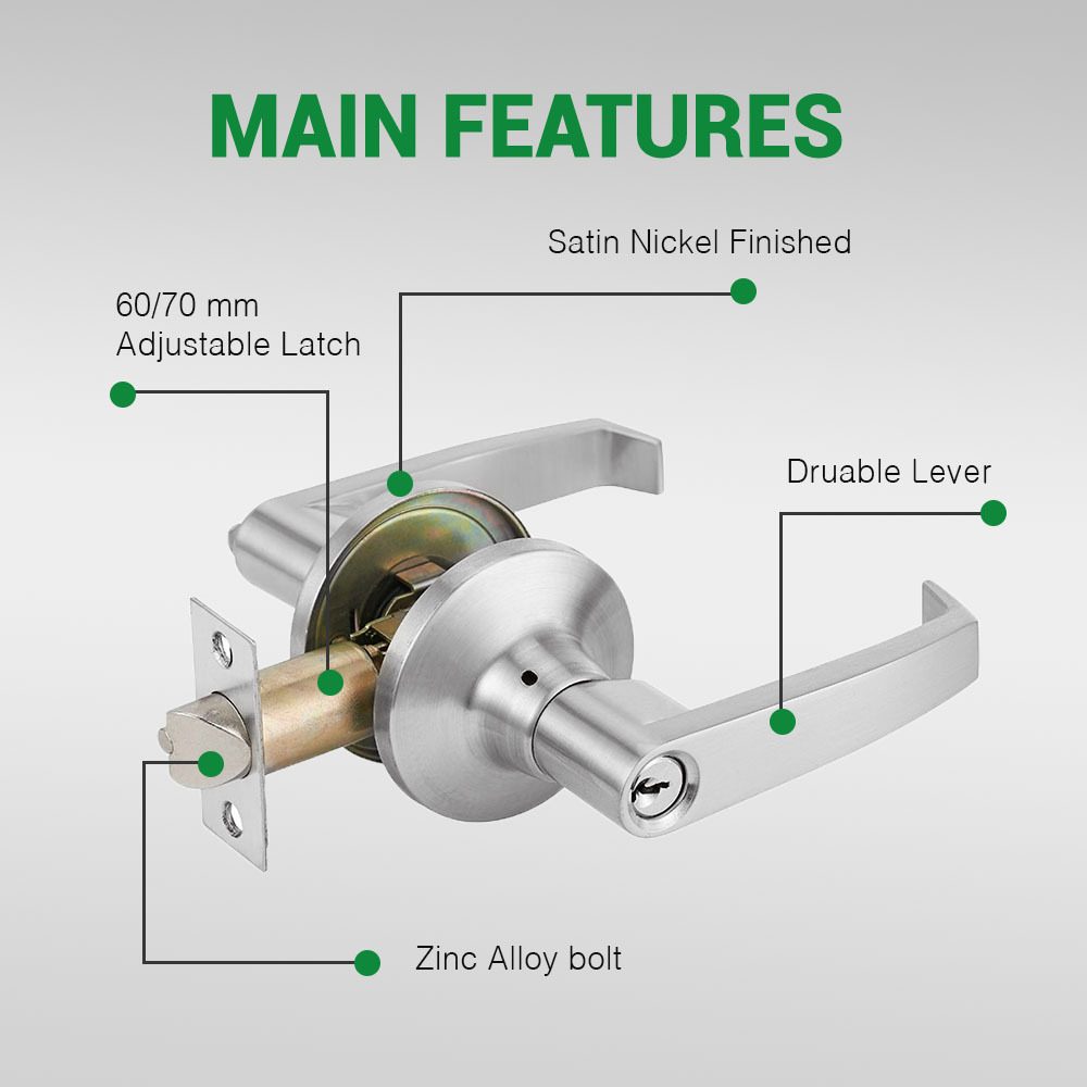 ANSI American Standard Safety Commercial Apartment Office Zinc Alloy Tubular Leverset Handle Entrance Door Lock