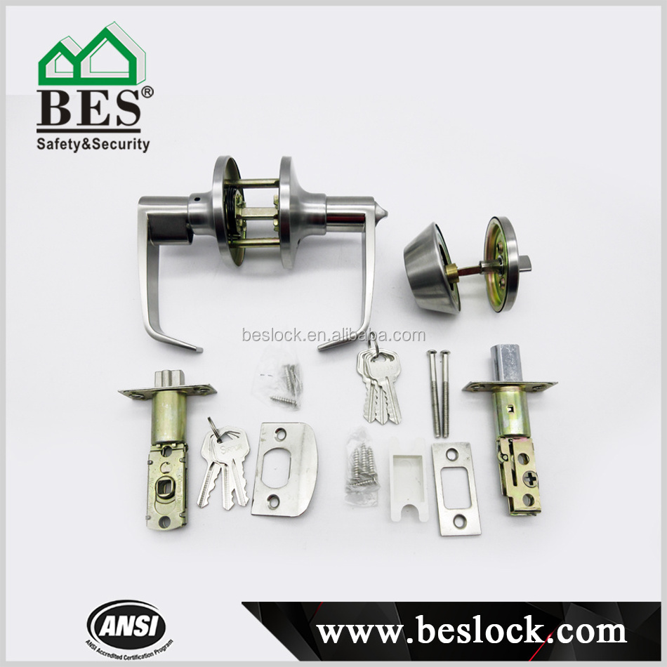 Entry Door Hand Lock Combo Stainless Steel Brass Cylinder Deadbolt Combination Door Lever Lock