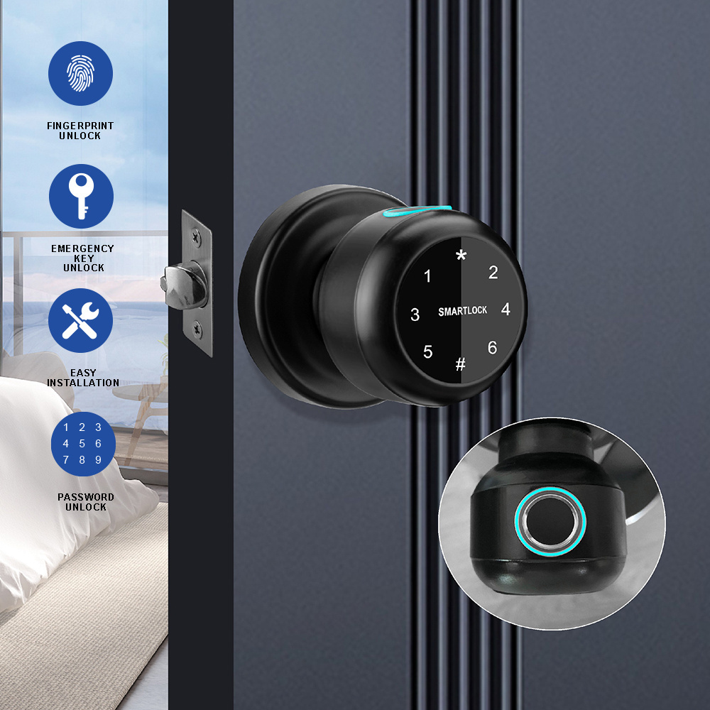 New Release Bedroom Tuya App Biometric Intelligent Fingerprint Password Remote Safety Security Smart Knobs Lock Door Lock