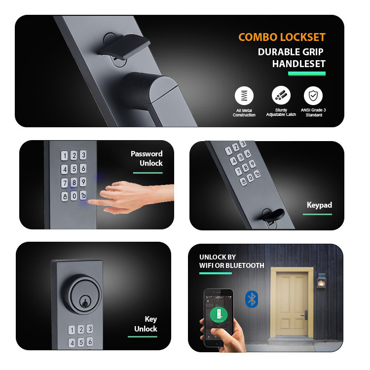 Outdoor Alloy Electronic  Keypad WiFi Door Lock Keyless Entry Smart Digital Door Handle Lock