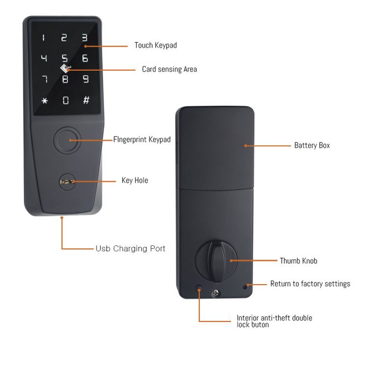 Touch-Screen Keypad Keyless Deadbolt Digital Smart Door Lock With TUYA APP Safe Deadbolt Door Lock