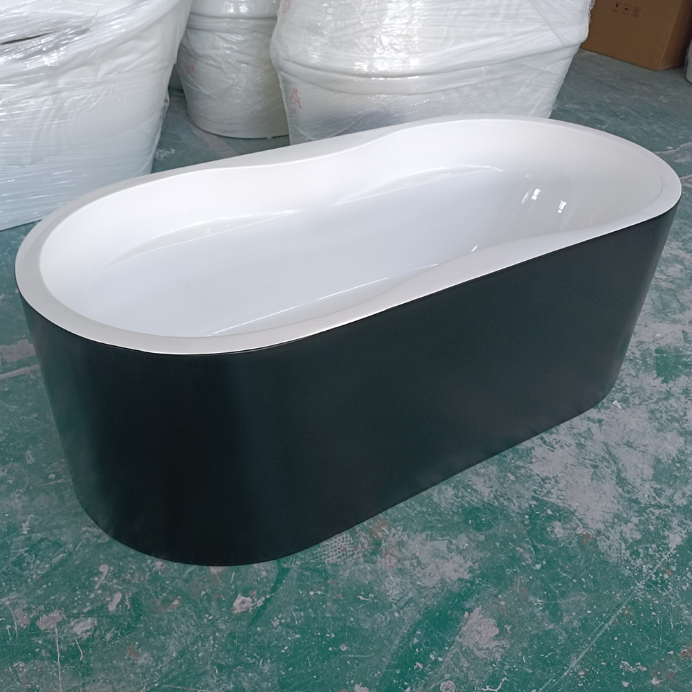 Black Five Stars Hotel Oval Shaped Acrylic Resin Marble Bath Tub Solid Surface Bathroom Bathtub one piece freestanding bathtub