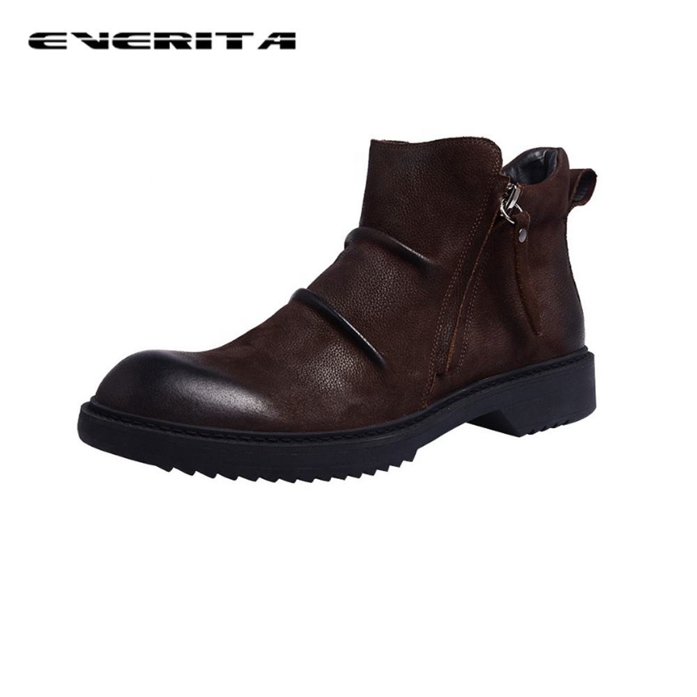 Hot retro low-top boots men's confortable leather boots for men with zipper