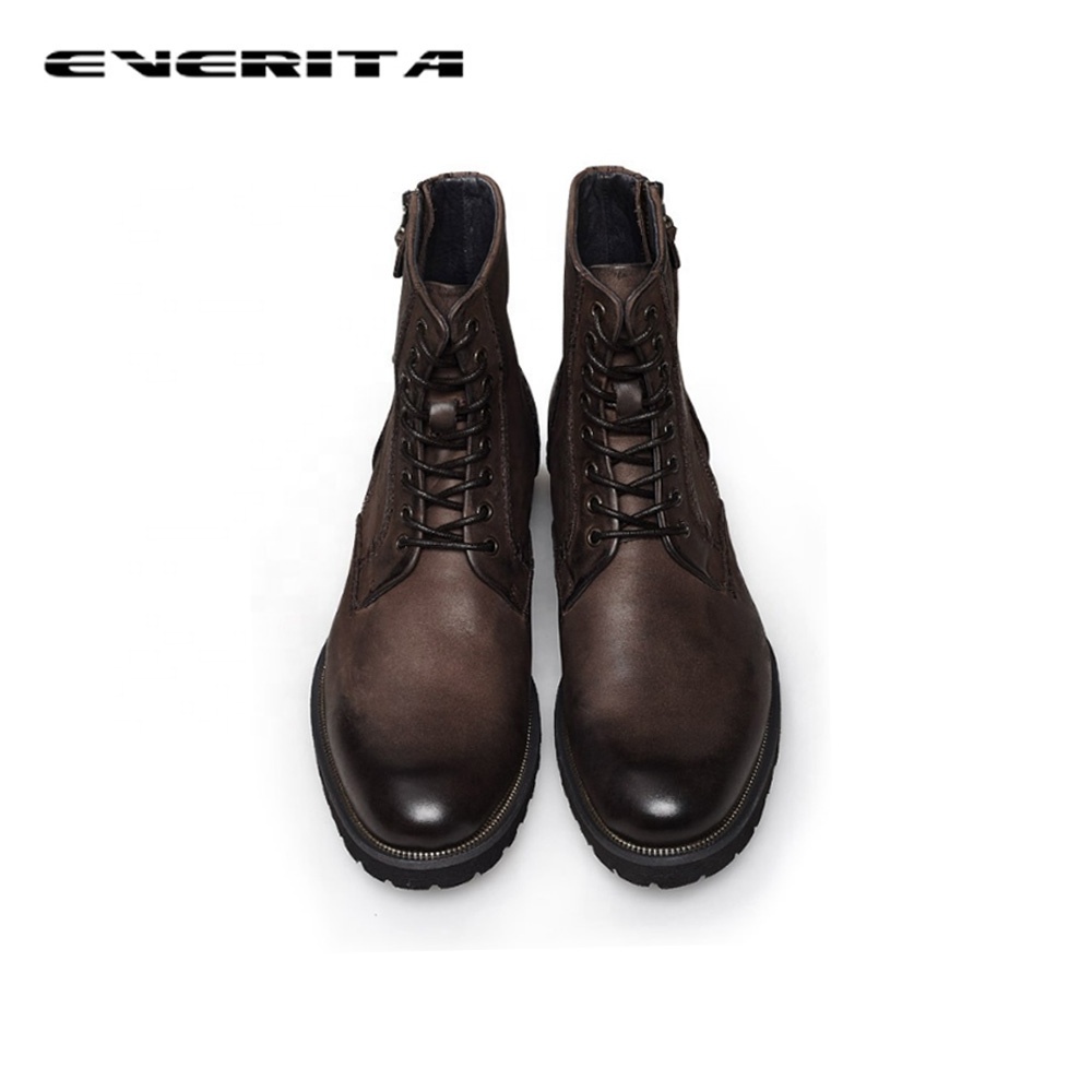 Autumn and winter retro waterproof men's leather boots for men with zipper