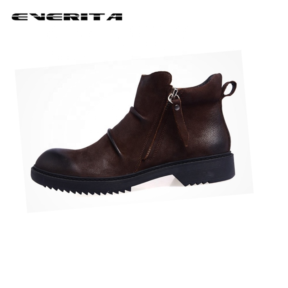 Hot retro low-top boots men's confortable leather boots for men with zipper