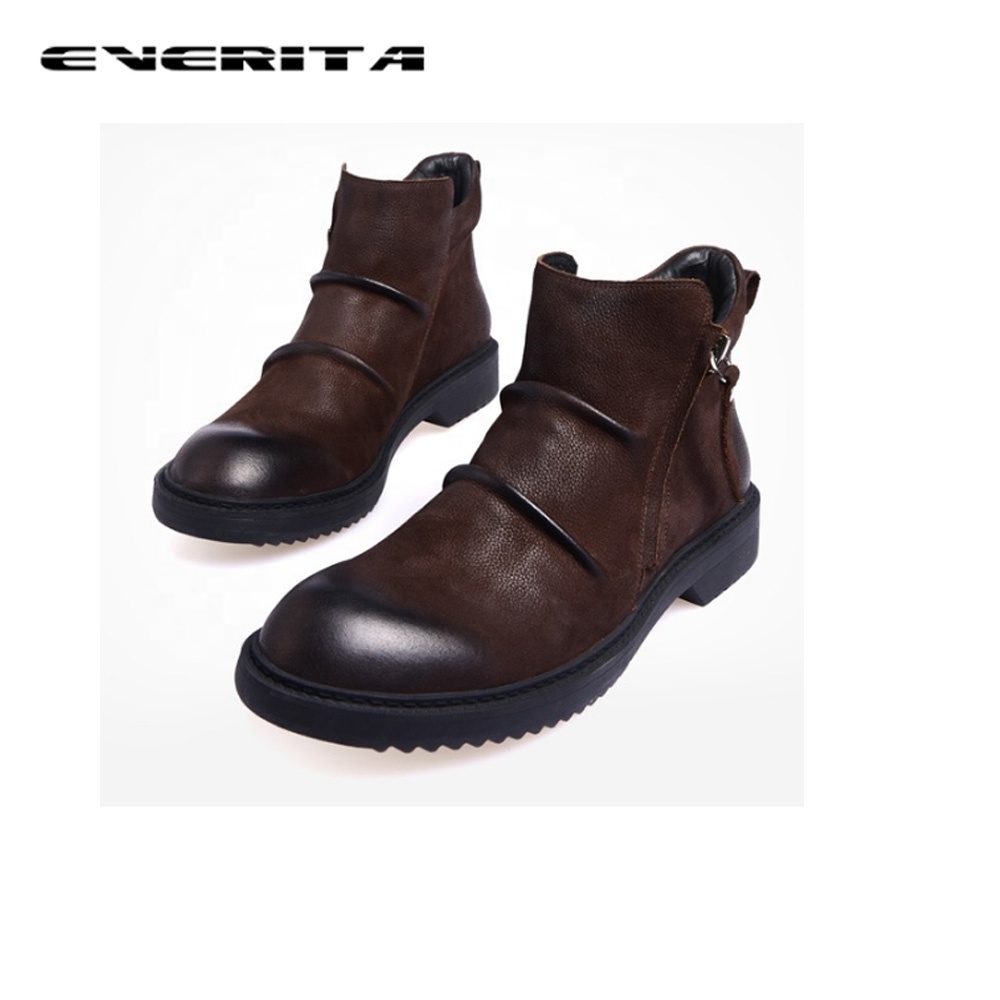 Hot retro low-top boots men's confortable leather boots for men with zipper