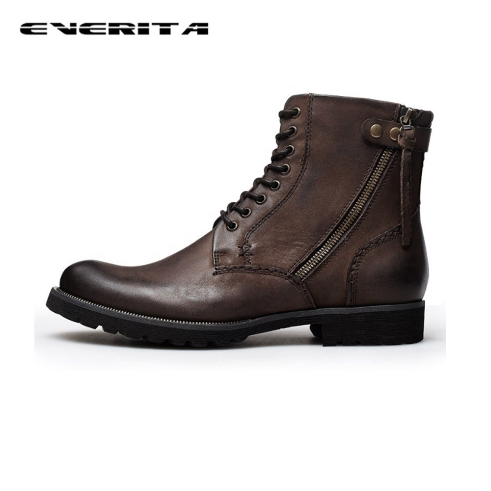 Autumn and winter retro waterproof men's leather boots for men with zipper