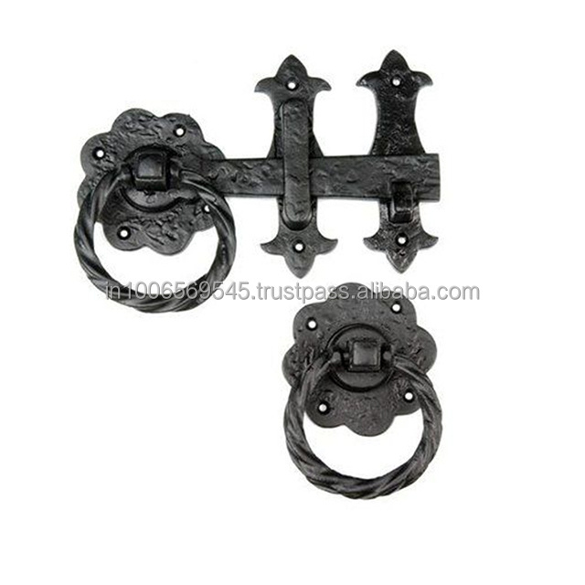 200mm Black Antique Ring Gate Latch Self Locking Automatic Black Twisted Ring Gate Latch