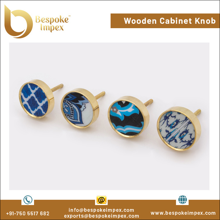 India Origin Exporter Selling 40mm Wooden Cabinet Door Knob with Brass Cap & Sticker at Lowest Market Price