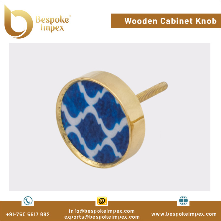 India Origin Exporter Selling 40mm Wooden Cabinet Door Knob with Brass Cap & Sticker at Lowest Market Price