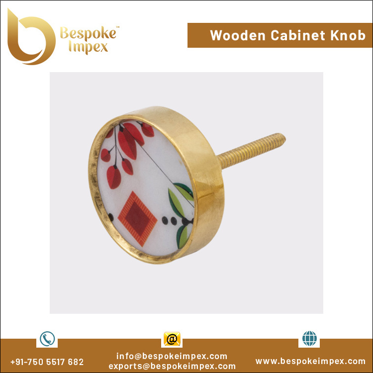 Home Decorative Hot Selling 40mm Wooden Cabinet Door Knob with Brass Cap & Sticker