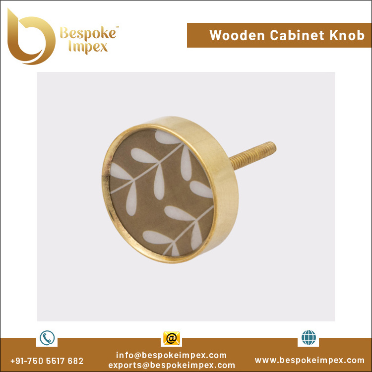 Bulk Selling 40mm Wooden Cabinet Door Knob with Brass Cap & Sticker from Indian Exporter at Discounted Price