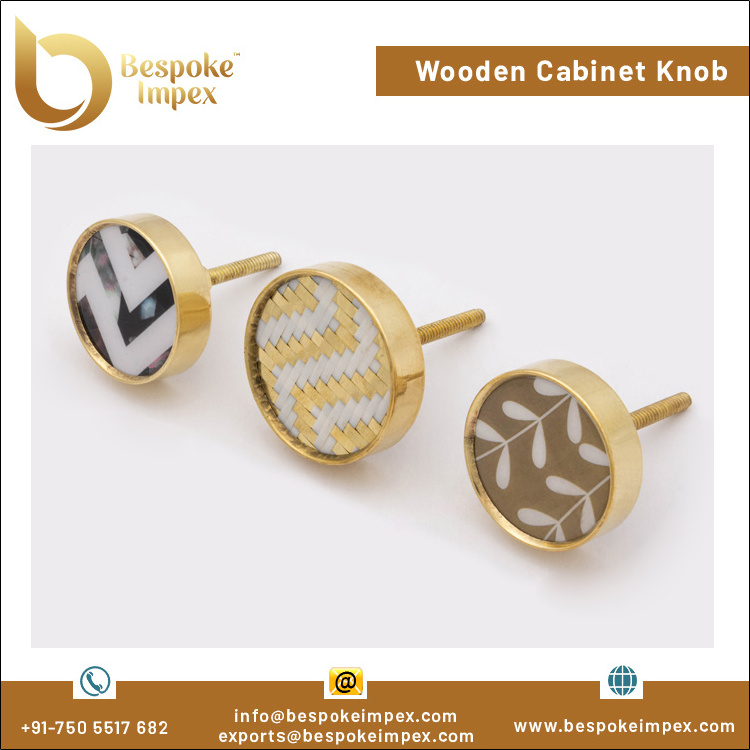 Bulk Selling 40mm Wooden Cabinet Door Knob with Brass Cap & Sticker from Indian Exporter at Discounted Price