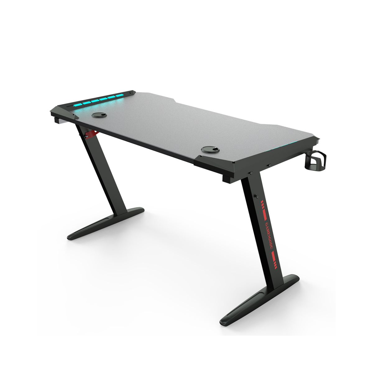 Gaming Desk with RGB LED Lights, Large Z-Shaped Gaming PC Desk with Carbon Fiber Desktop Computer Game Desk Table for Gamer