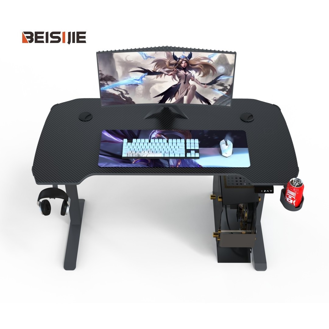 Futuristic Gaming Desk with Multi-Functional Design and Adjustable Height Settings for Modern Gamers