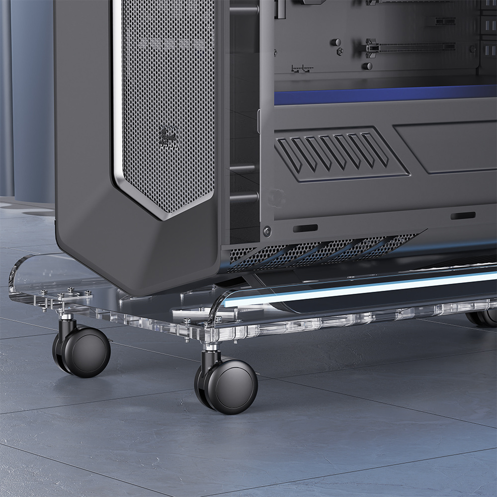 New Practical wheeled trolley computer modern transparent CPU holder stand Reusable under table stand for grocery computers