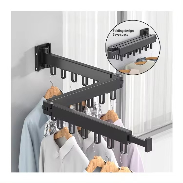 OEM Supported Wall-Mounted Multifunctional Indoor Clothes Drying Rack Living Room Suitable Collapsible Laundry Rack Cheap Price