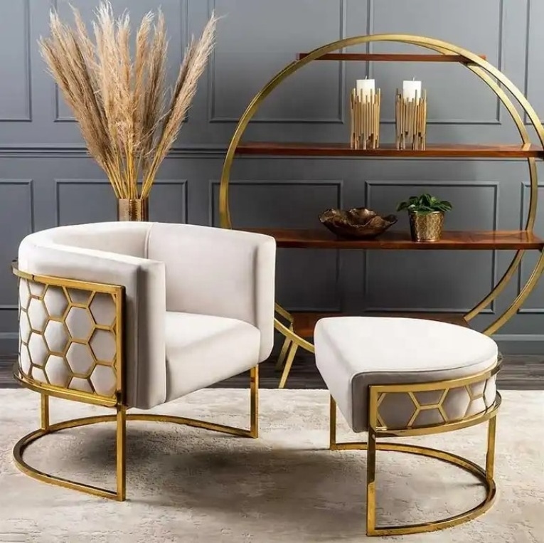 Modern Velvet Upholster Accent Chair Gold Stainless Steel frame for hotel home living room lounge chair