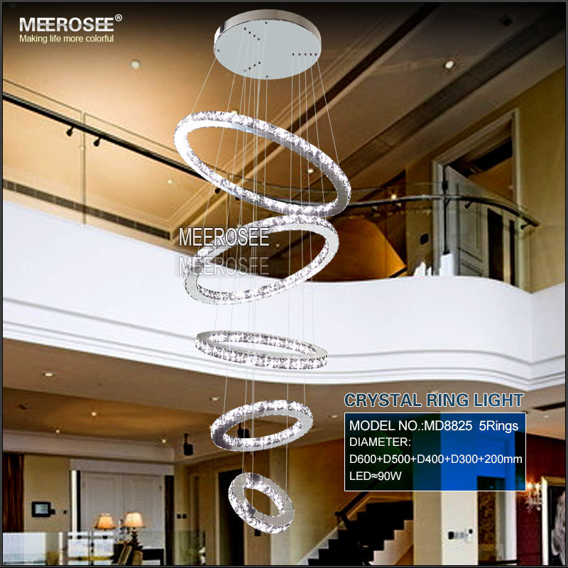 Modern 5 Rings Crystal LED Ceiling Light Fixture LED Crystal Lighting for stairs staircase hotel Hallway Porch Lighting MD8825