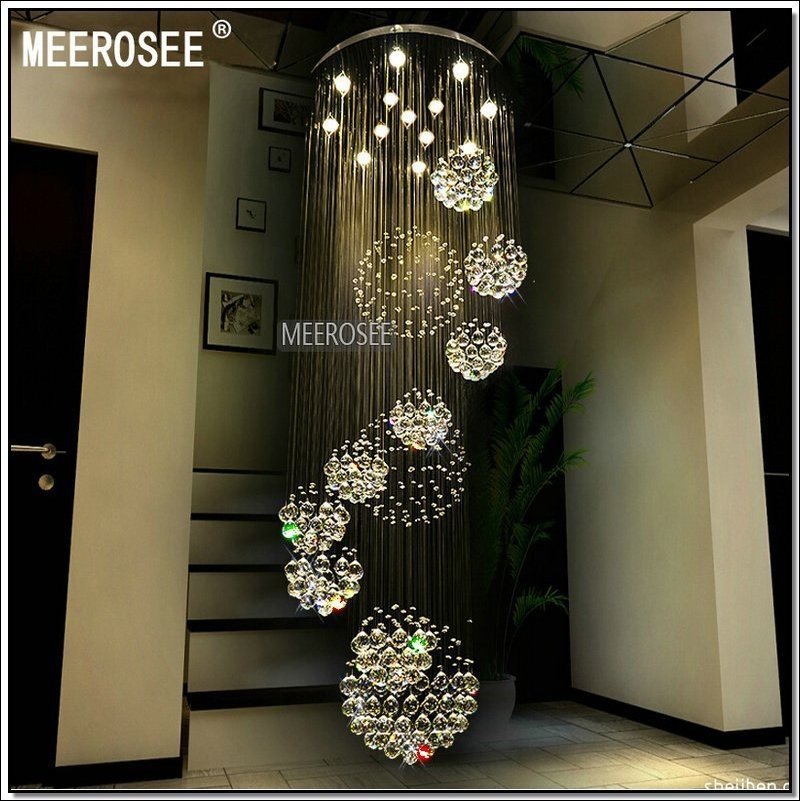 Modern Large Crystal Chandelier Light Fixture for Lobby staircase foyer Long spiral Crystal Light lustre ceiling lamp MD2202