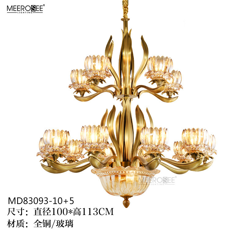 MEEROSEE Custom Made Design Copper Chandelier Glass Chandelier Light Brass Lighting Fixture MD83093