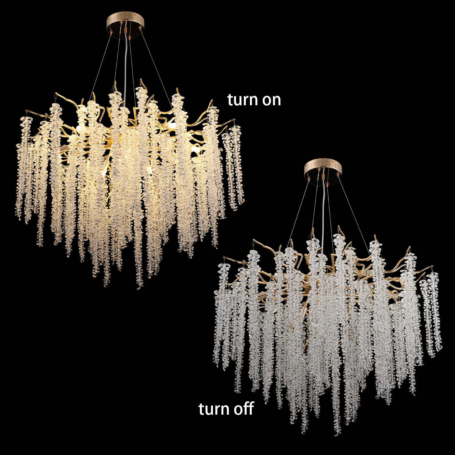 MEEROSEE Modern Crystal Raindrop Chandelier Gold Tree Branch Chandeliers Luxury Pendant Ceiling Chandelier Light Fixture AK001