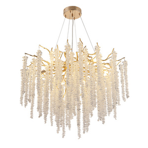 MEEROSEE Modern Crystal Raindrop Chandelier Gold Tree Branch Chandeliers Luxury Pendant Ceiling Chandelier Light Fixture AK001