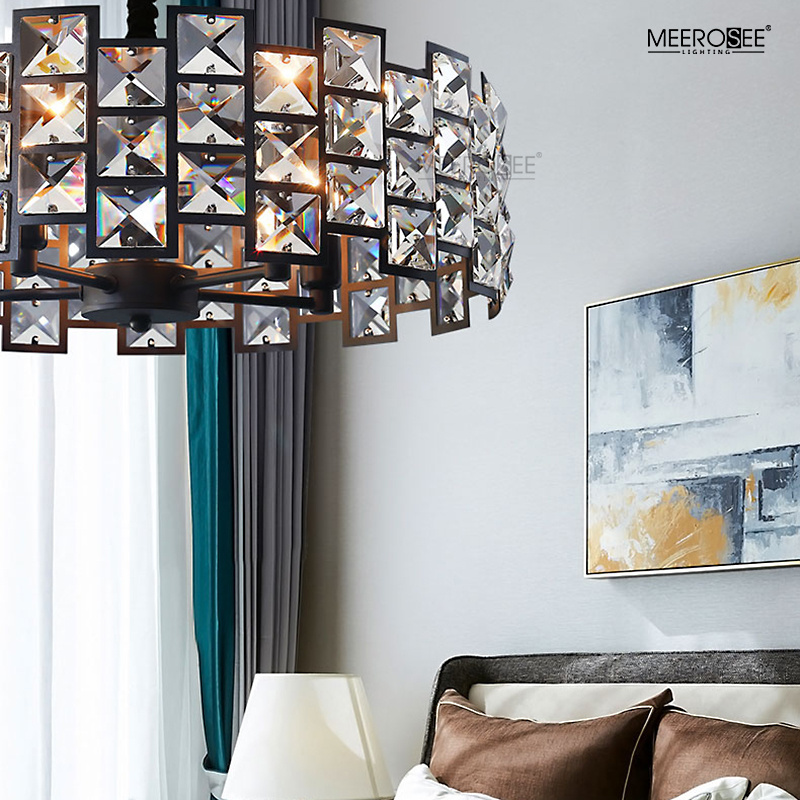 Meerosee lantern hanging lights ceiling light modern minimalist black pendant big foyer large hotel crystal chandelier MD86869