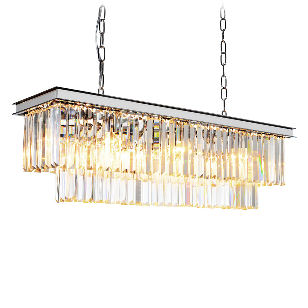 MEEROSEE Rectangle Modern Crystal Chandeliers Lighting Pendant Ceiling Lights Fixture Lamp for Dining Living Room  MD81644