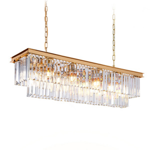 Meerosee Gold Rectangle Modern Crystal Chandeliers Lighting Pendant Ceiling Lights Fixture Lamp for Dining Living Room MD81644