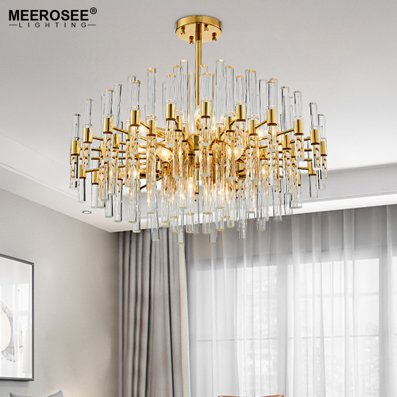 Meerosee Crystal Pendant Light Fixture Vogue Golden Metal Fancy Art Deco Light Fixture for Living room Cafe MD86286