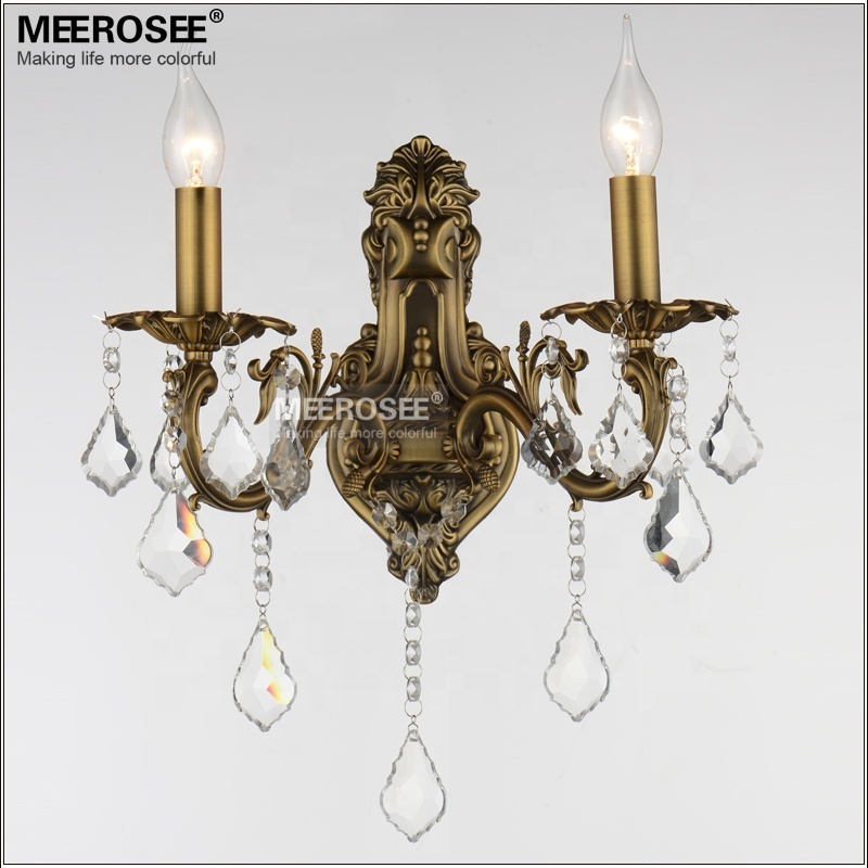 MEEROSEE Classic Crystal Wall Light Fixture Bronze Wall Lamp Decoration Crystal Wall Brackets Light 2 Lights MB3134-L2