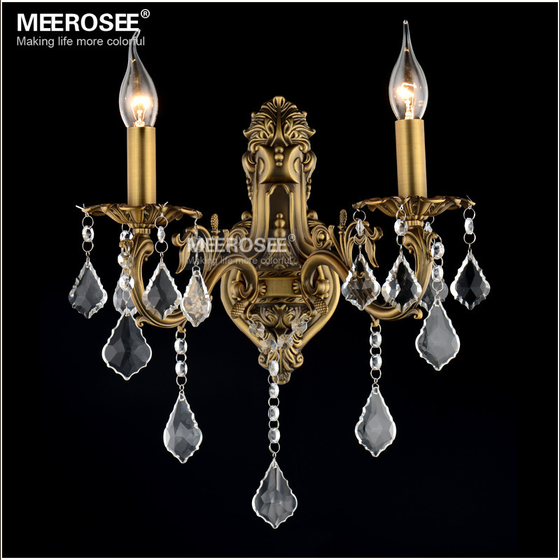 MEEROSEE Classic Crystal Wall Light Fixture Bronze Wall Lamp Decoration Crystal Wall Brackets Light 2 Lights MB3134-L2