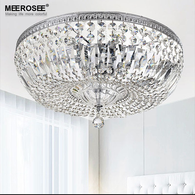 MEEROSEE Pull Chain Ceiling Light Semi Flush Crystal Ceiling Lighting MD83012